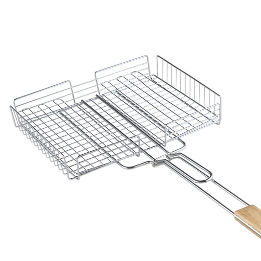XPO BBQ Grill with Wooden Handle – 40 × 30 cm Charcoal Grilling Rack for Outdoor Barbecue