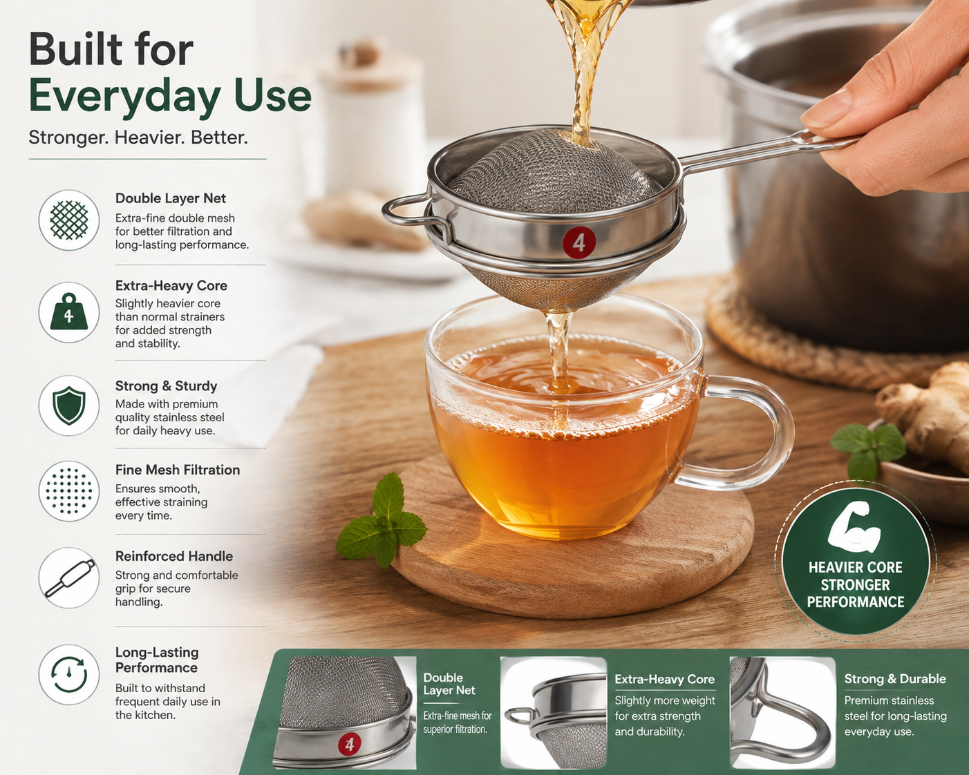 XPO SS Conical Tea strainer double net