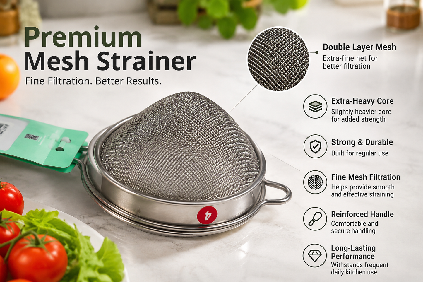XPO SS Conical Tea strainer double net