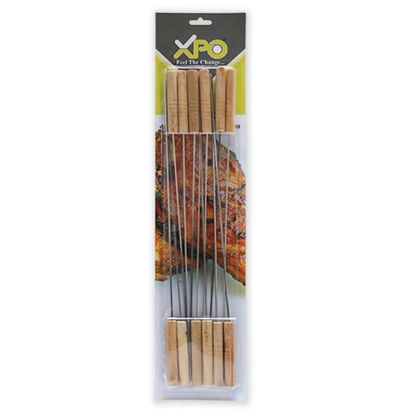 XPO BBQ Skewer Set with Wooden Handle – 480 mm Stainless Steel Kebab Skewers for Grilling Meat & Vegetables