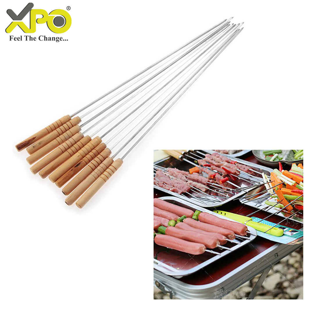 XPO BBQ Skewer Set with Wooden Handle – 480 mm Stainless Steel Kebab Skewers for Grilling Meat & Vegetables