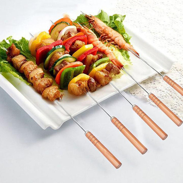 XPO BBQ Skewer Set with Wooden Handle – 480 mm Stainless Steel Kebab Skewers for Grilling Meat & Vegetables