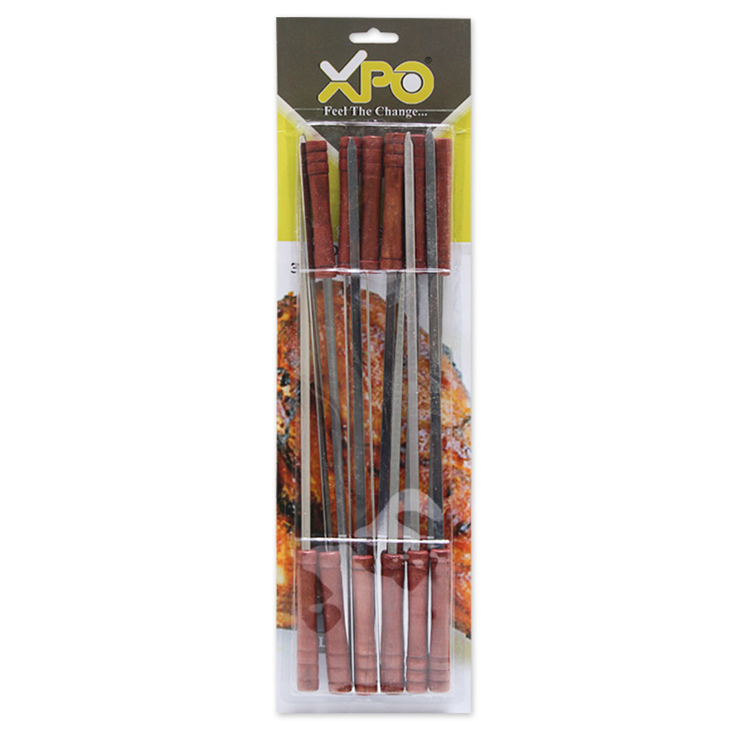 XPO BBQ Skewer with Wooden Handle – 380 mm Stainless Steel Kebab Stick for Grilling Meat & Vegetables