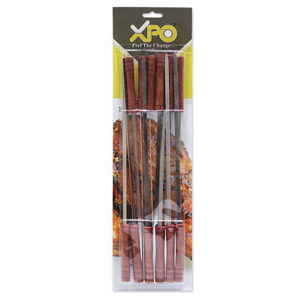 XPO BBQ Skewer with Wooden Handle – 380 mm Stainless Steel Kebab Stick for Grilling Meat & Vegetables