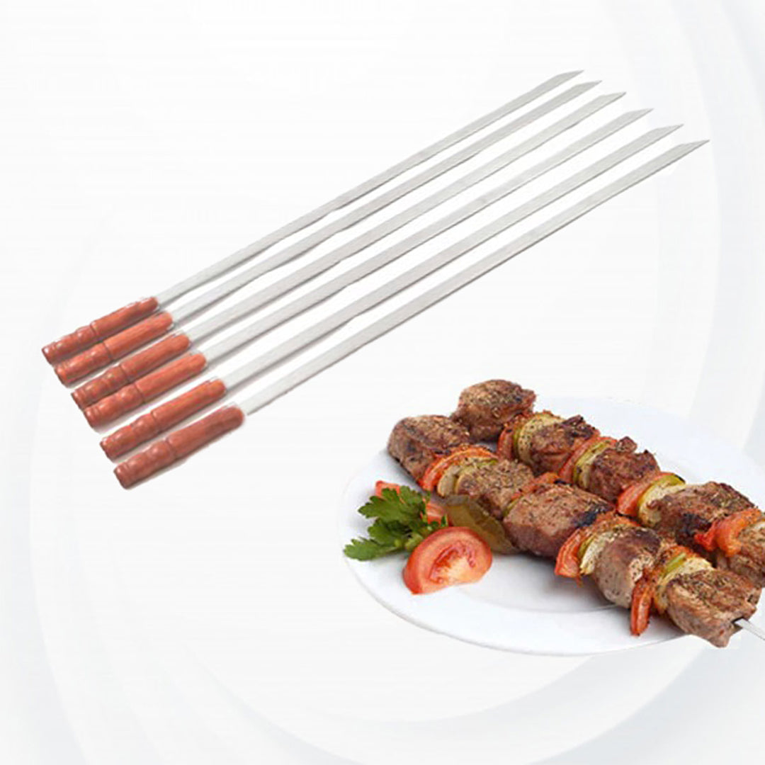 XPO BBQ Skewer with Wooden Handle – 380 mm Stainless Steel Kebab Stick for Grilling Meat & Vegetables