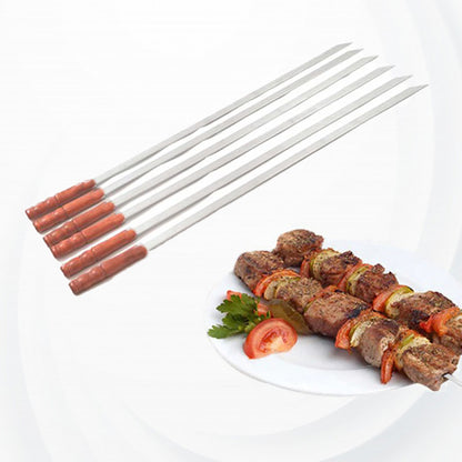 XPO BBQ Skewer with Wooden Handle – 380 mm Stainless Steel Kebab Stick for Grilling Meat & Vegetables