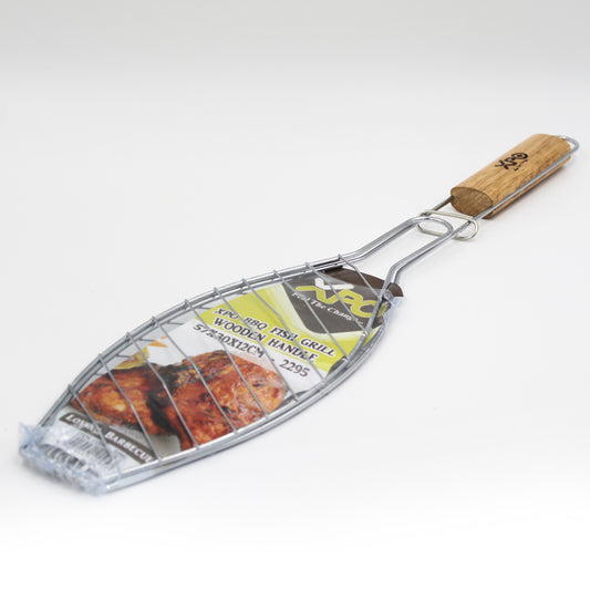 XPO BBQ Fish Grill with Wooden Handles – 57 × 30 × 12 cm Fish Grilling Basket for Outdoor Barbecue