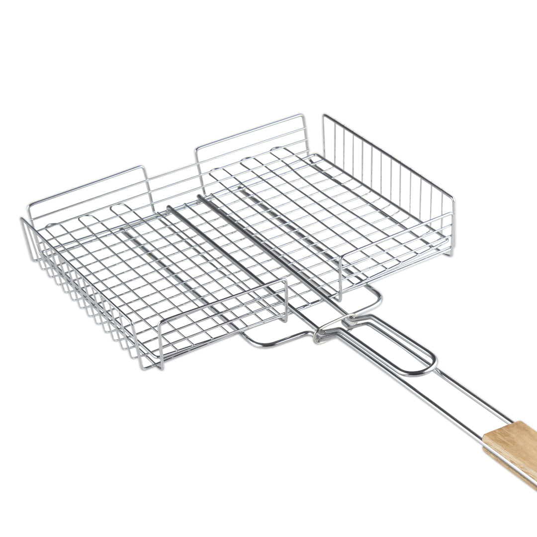 XPO BBQ Grill with Wooden Handle – 40 × 30 cm Charcoal Grilling Rack for Outdoor Barbecue