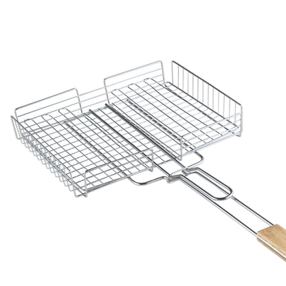 XPO BBQ Grill with Wooden Handle – 40 × 30 cm Charcoal Grilling Rack for Outdoor Barbecue