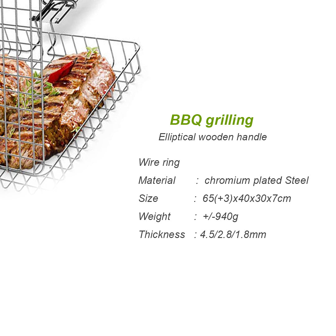 XPO BBQ Grill with Wooden Handle – 40 × 30 cm Charcoal Grilling Rack for Outdoor Barbecue