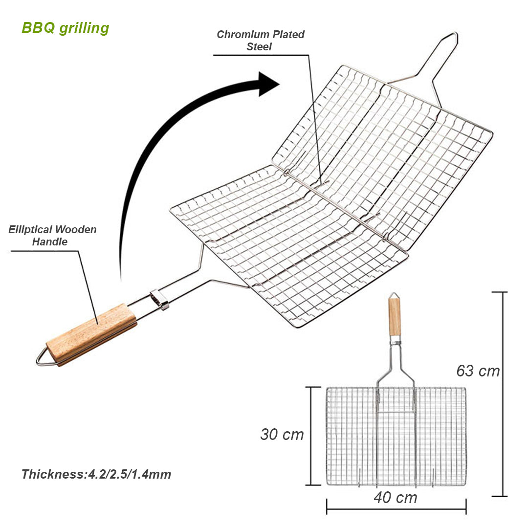 XPO Premium BBQ Grill 63×40×30 cm – Large Outdoor Grill with Wooden Handle