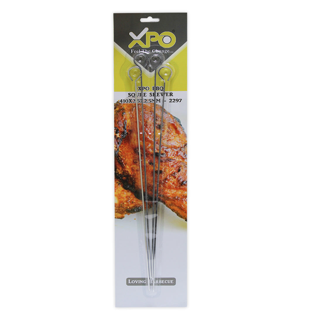XPO Square BBQ Skewer 410 mm – 2.5 × 2.5 mm Stainless Steel Kebab Skewer for Grilling
